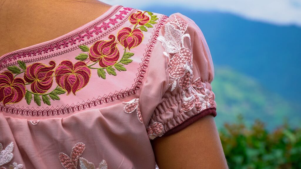 Woman Wearing Embroidered Pink Top